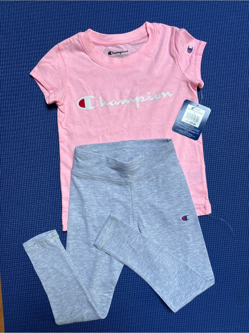 Champion Girls 2-Piece Outfit Set NWT Pink Tee Gray Leggings Size 4